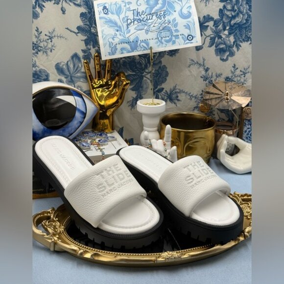 🆕 MARC JACOBS 🧿 NWOB The Lug Sole Slide Sandal, White Leather - Sz 38 US 8 - Picture 3 of 12